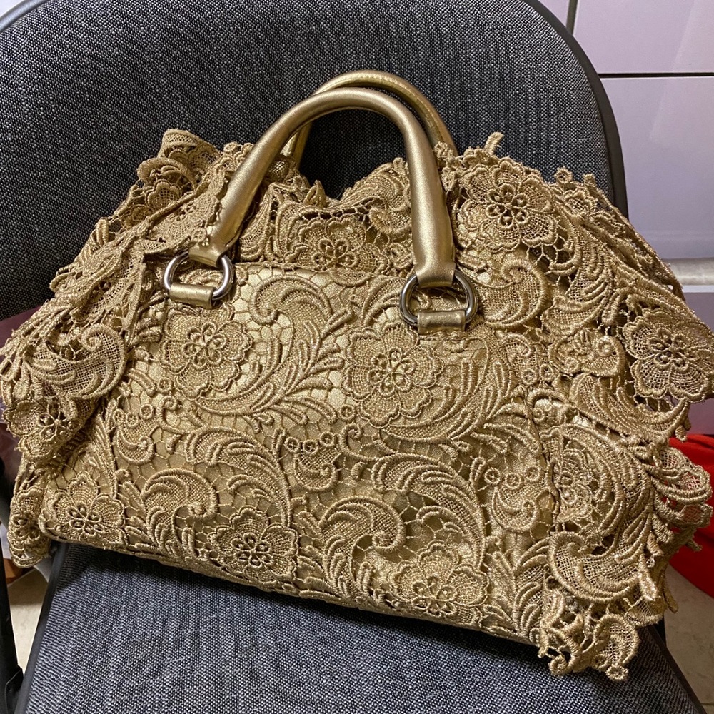 New Gold Prada leather and lace bag - Picture 5 of 12